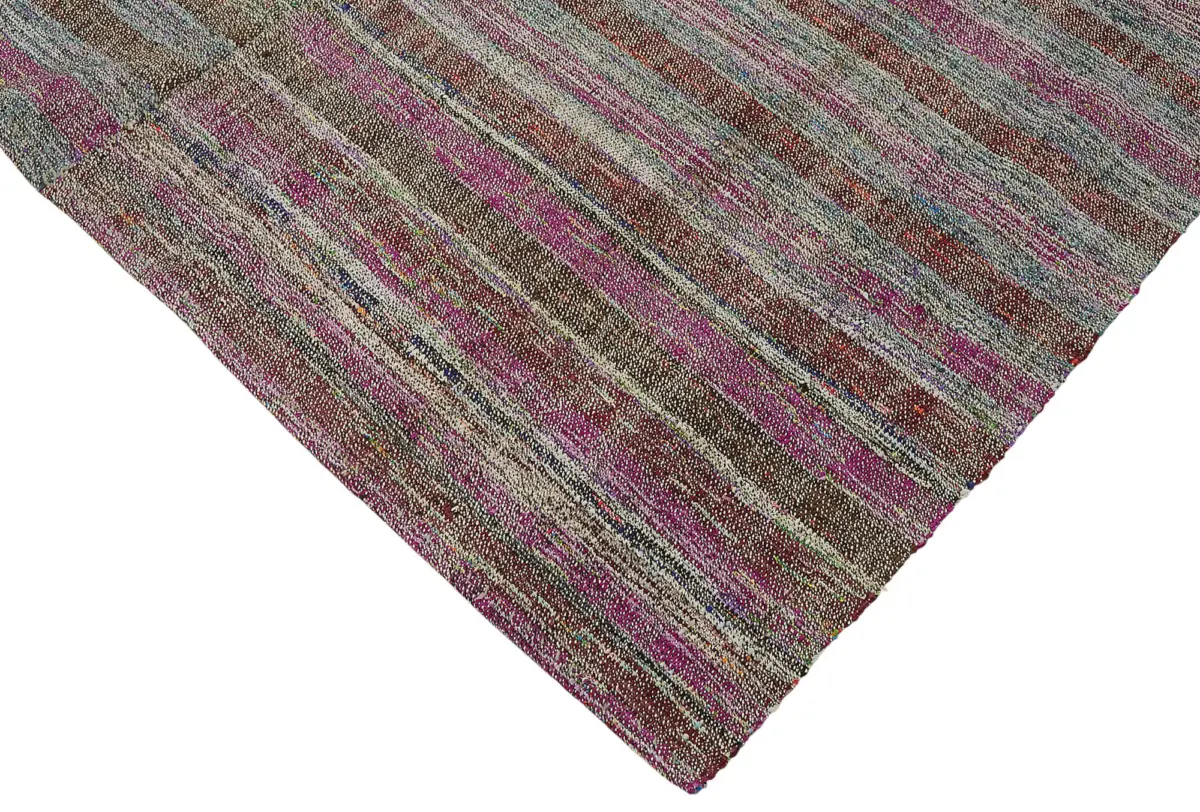 Chaput Çizgili Multi Renk Pamuk Üzerine Yün El Dokuma Kilim-190x277 - Görsel 4