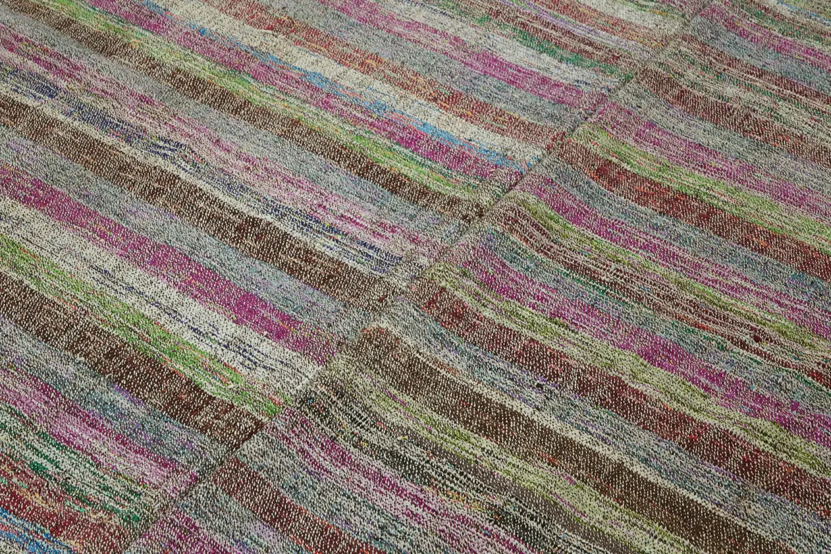 Chaput Çizgili Multi Renk Pamuk Üzerine Yün El Dokuma Kilim-190x277 - Görsel 5