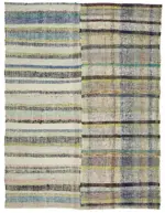 Chaput Çizgili Multi Renk Pamuk Üzerine Yün El Dokuma Kilim-195x260