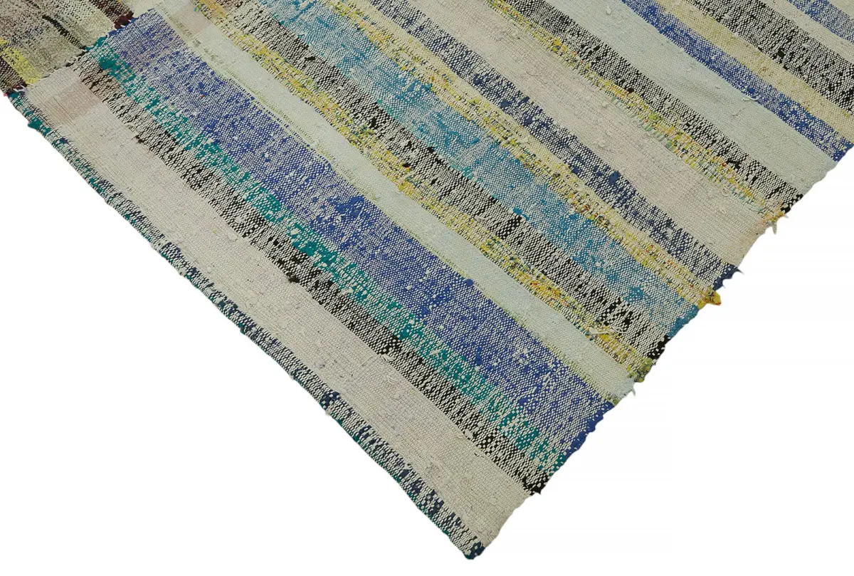 Chaput Çizgili Multi Renk Pamuk Üzerine Yün El Dokuma Kilim-195x260 - Görsel 4