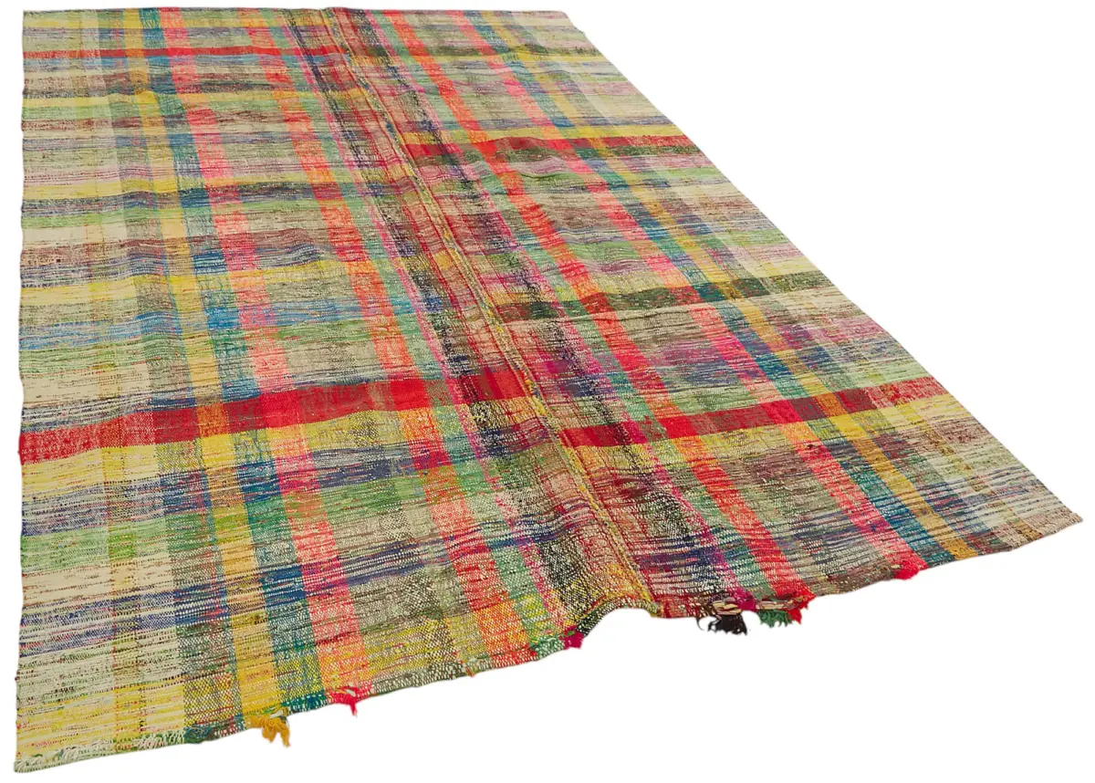 Chaput Çizgili Multi Renk Pamuk Üzerine Yün El Dokuma Kilim-209x314 - Görsel 2