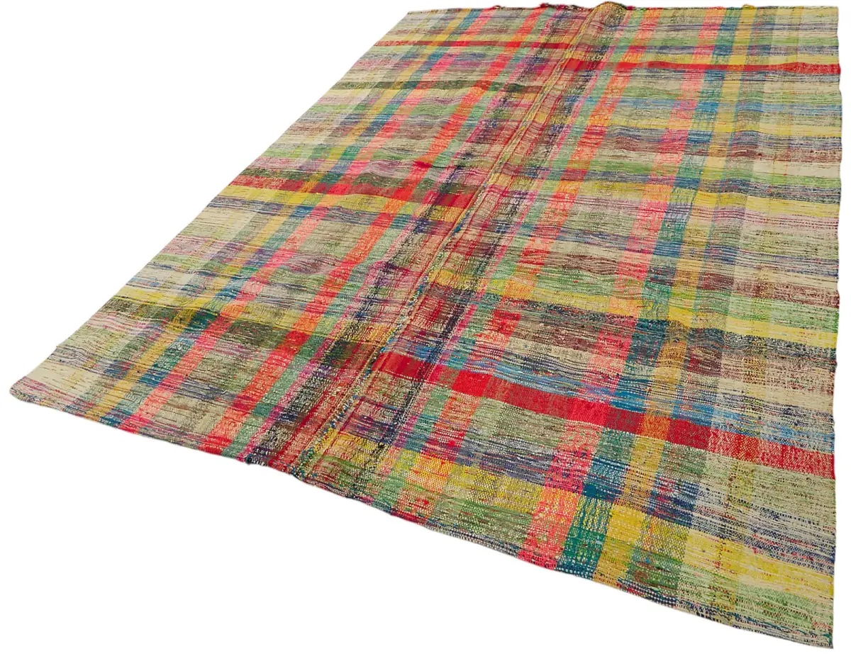 Chaput Çizgili Multi Renk Pamuk Üzerine Yün El Dokuma Kilim-209x314 - Görsel 3