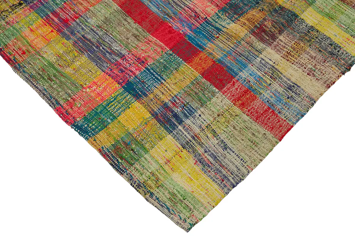 Chaput Çizgili Multi Renk Pamuk Üzerine Yün El Dokuma Kilim-209x314 - Görsel 4