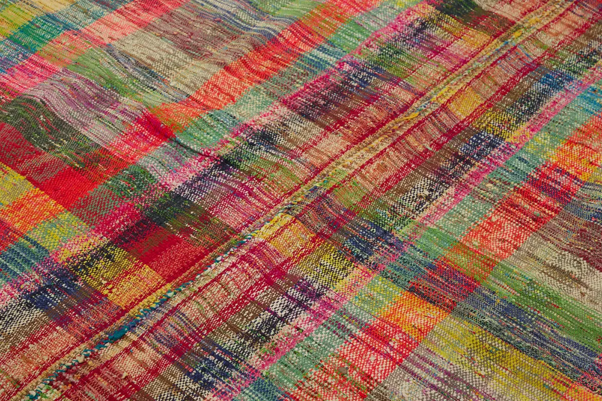 Chaput Çizgili Multi Renk Pamuk Üzerine Yün El Dokuma Kilim-209x314 - Görsel 5