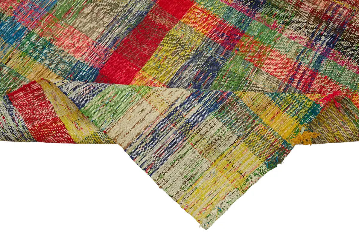 Chaput Çizgili Multi Renk Pamuk Üzerine Yün El Dokuma Kilim-209x314 - Görsel 6