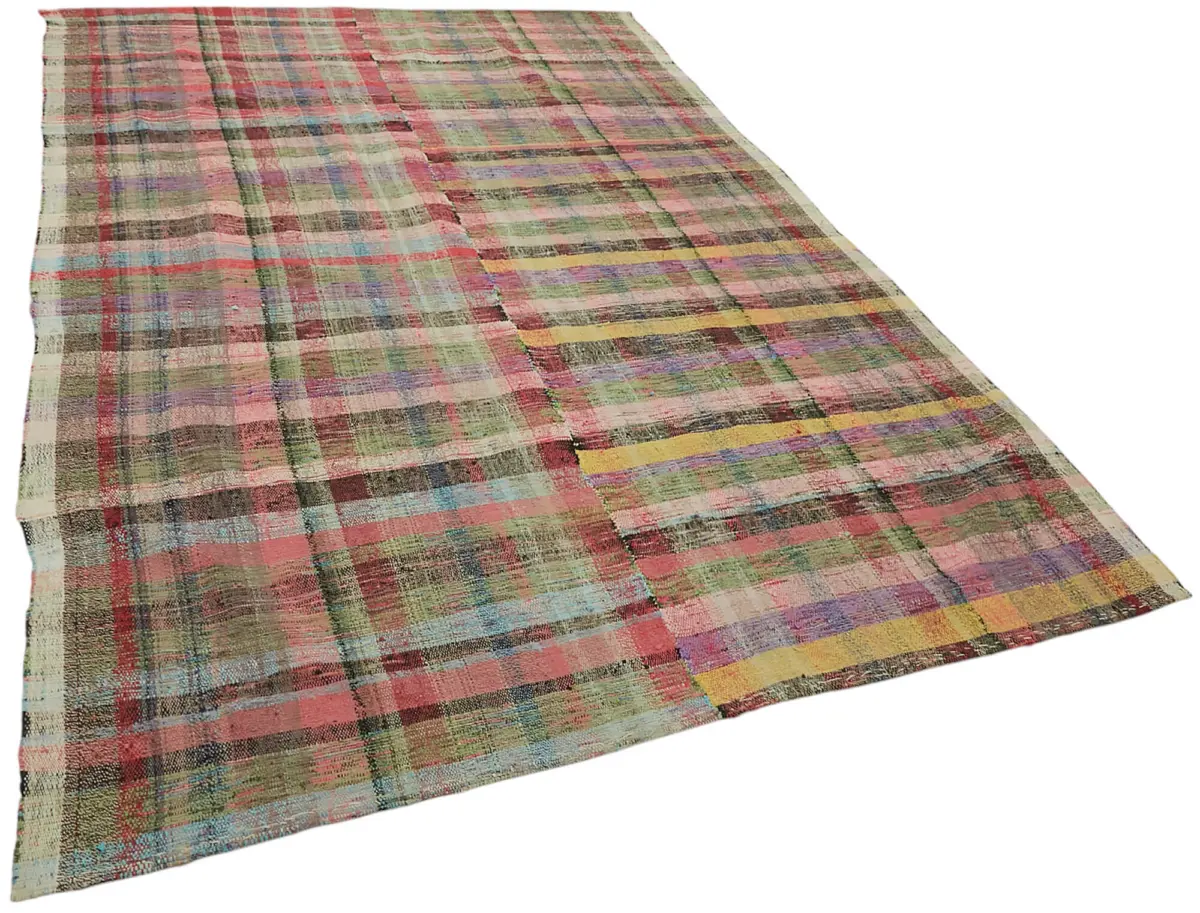 Chaput Çizgili Multi Renk Pamuk Üzerine Yün El Dokuma Kilim-194x310 - Görsel 2