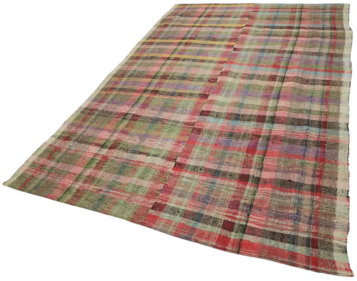 Chaput Çizgili Multi Renk Pamuk Üzerine Yün El Dokuma Kilim-194x310 - Görsel 3