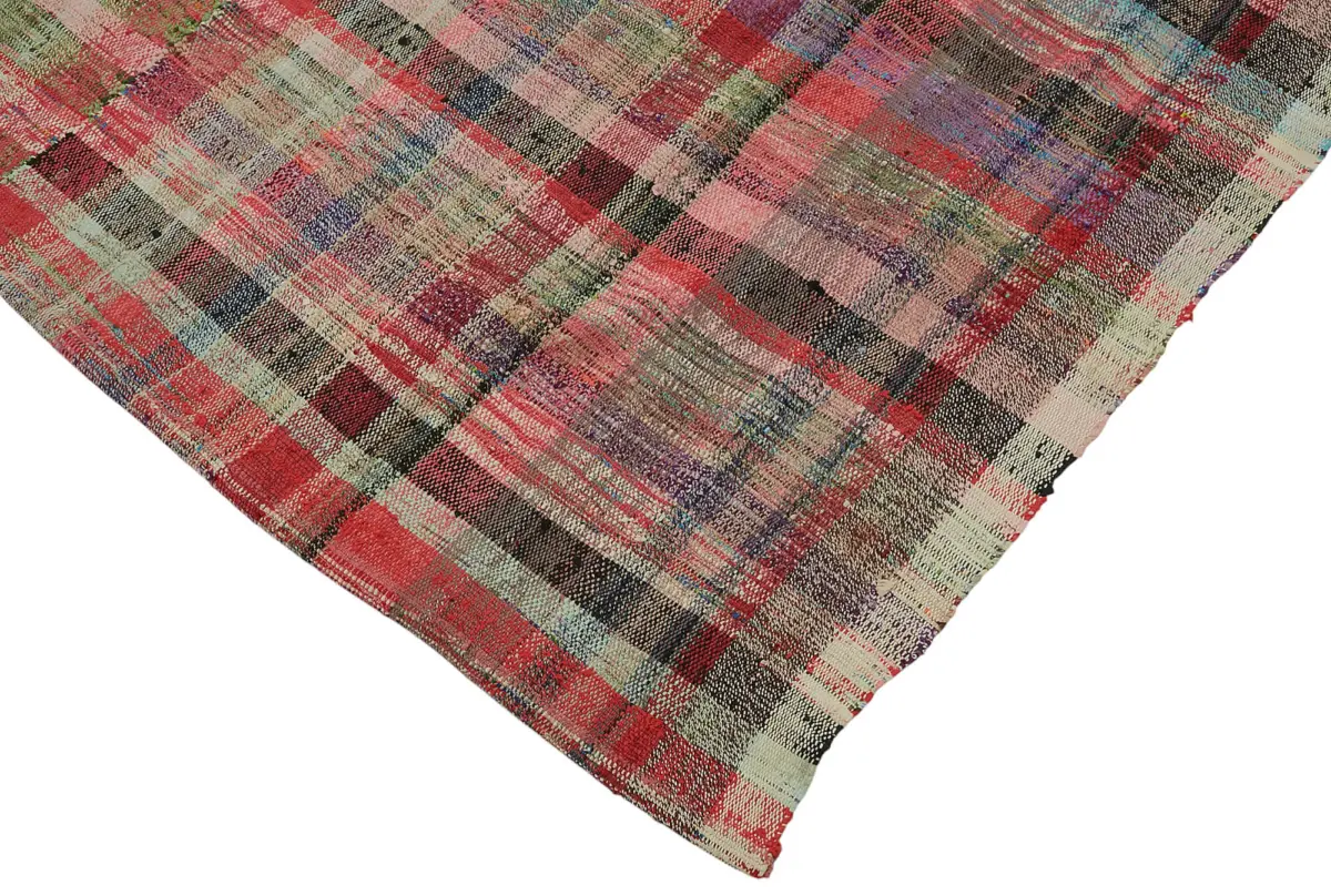 Chaput Çizgili Multi Renk Pamuk Üzerine Yün El Dokuma Kilim-194x310 - Görsel 4