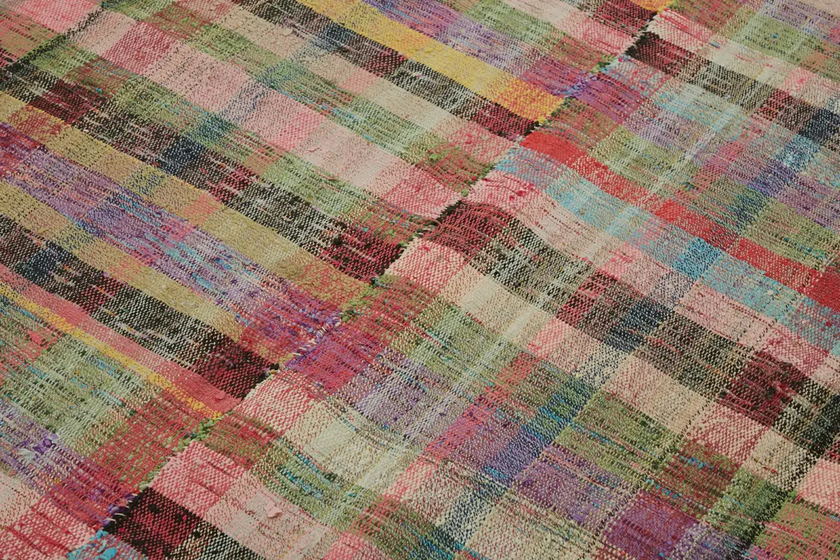 Chaput Çizgili Multi Renk Pamuk Üzerine Yün El Dokuma Kilim-194x310 - Görsel 5