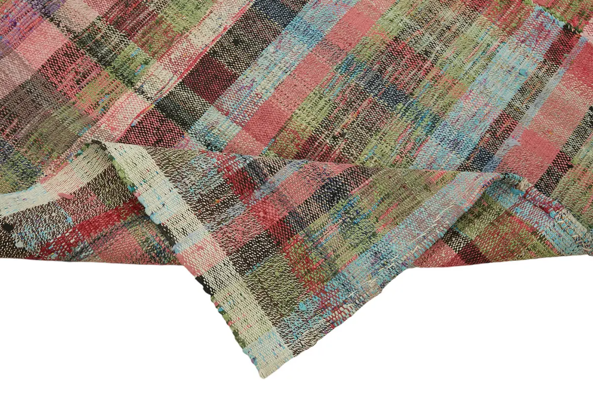 Chaput Çizgili Multi Renk Pamuk Üzerine Yün El Dokuma Kilim-194x310 - Görsel 6