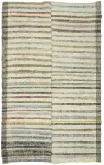 Chaput Çizgili Multi Renk Pamuk Üzerine Yün El Dokuma Kilim-204x331