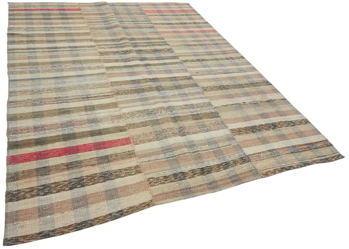 Chaput Çizgili Multi Renk Pamuk Üzerine Yün El Dokuma Kilim-208x288 - Görsel 2