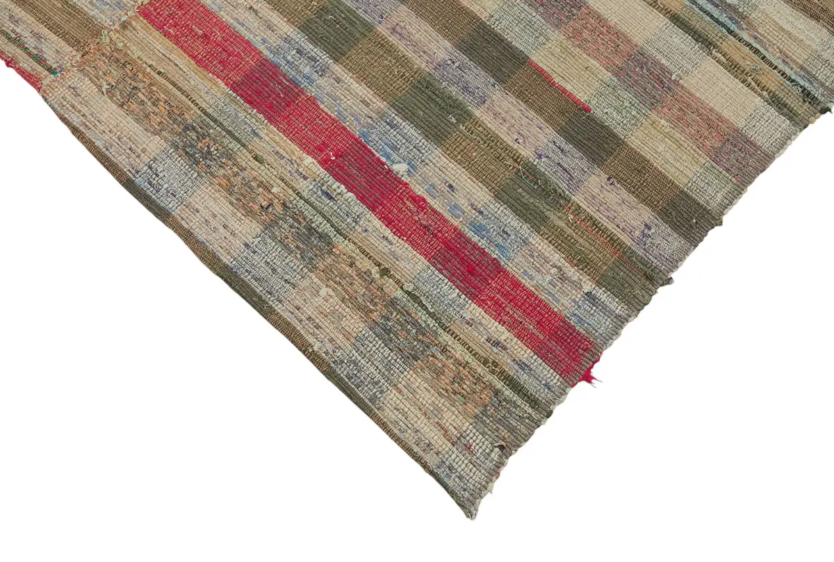 Chaput Çizgili Multi Renk Pamuk Üzerine Yün El Dokuma Kilim-208x288 - Görsel 4