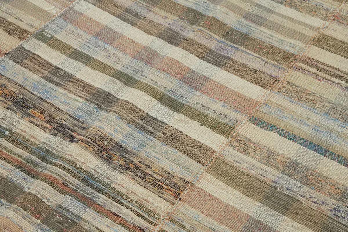Chaput Çizgili Multi Renk Pamuk Üzerine Yün El Dokuma Kilim-208x288 - Görsel 5