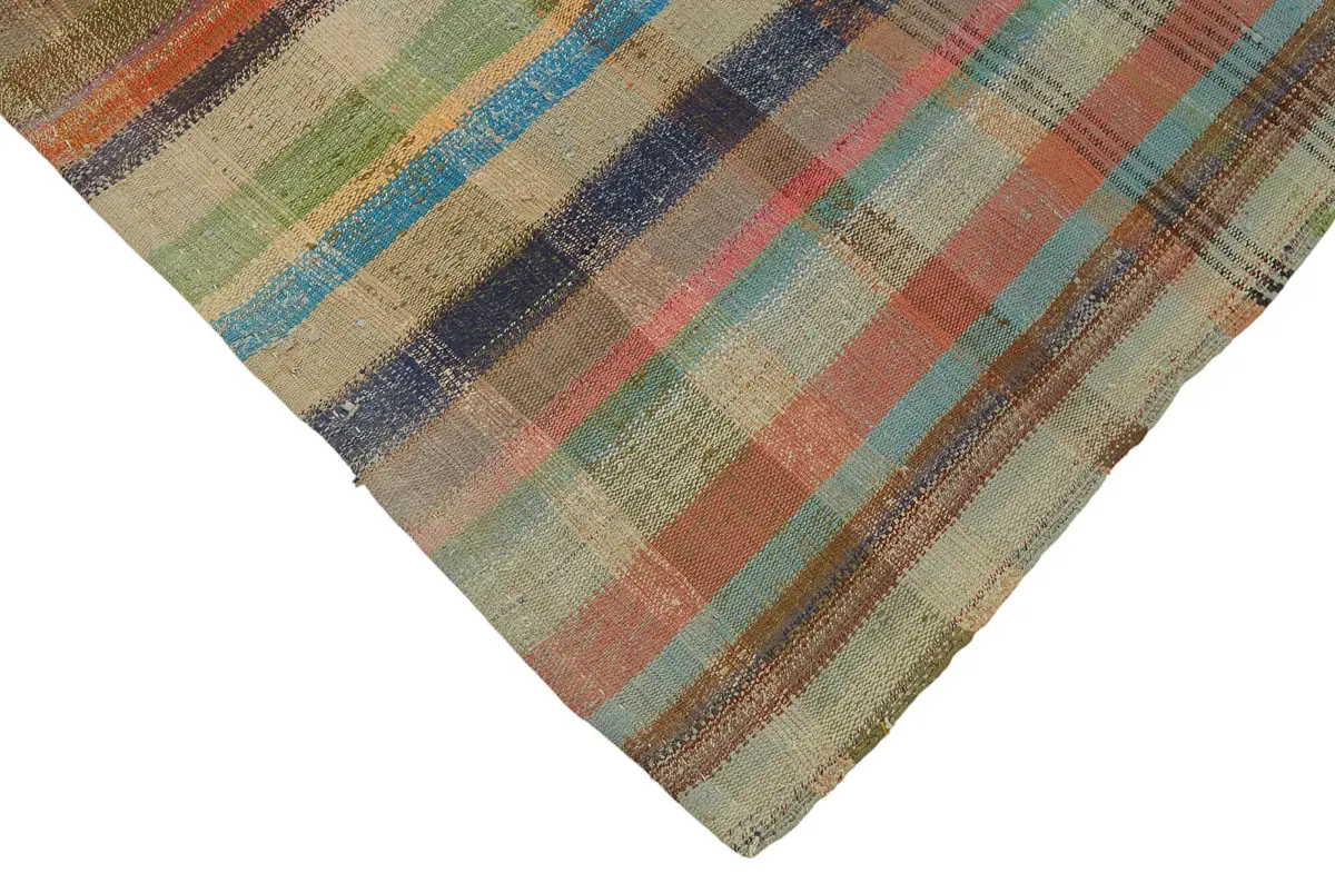 Chaput Çizgili Multi Renk Pamuk Üzerine Yün El Dokuma Kilim-222x330 - Görsel 4
