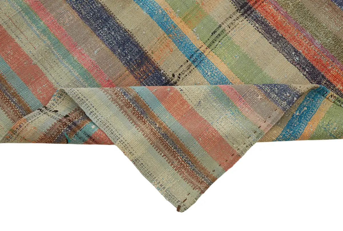 Chaput Çizgili Multi Renk Pamuk Üzerine Yün El Dokuma Kilim-222x330 - Görsel 6