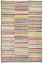 Chaput Çizgili Multi Renk Pamuk Üzerine Yün El Dokuma Kilim-220x325