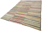 Chaput Çizgili Multi Renk Pamuk Üzerine Yün El Dokuma Kilim-220x325 - Görsel 3