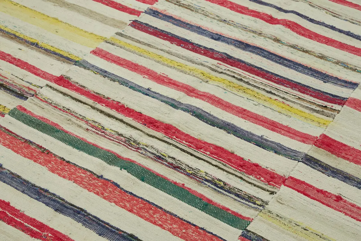 Chaput Çizgili Multi Renk Pamuk Üzerine Yün El Dokuma Kilim-220x325 - Görsel 5