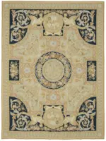 Aubusson Eskitme Bej Pamuk Üzerine Yün El Dokuma Halı-277x376