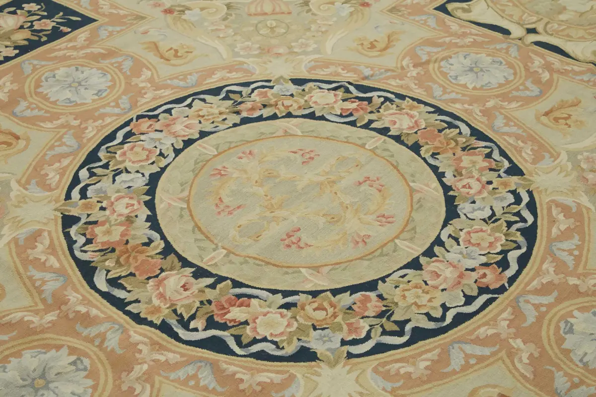 Aubusson Eskitme Bej Pamuk Üzerine Yün El Dokuma Halı-277x376 - Görsel 5