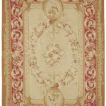 Aubusson Eskitme Bej Pamuk Üzerine Yün El Dokuma Halı-300x432