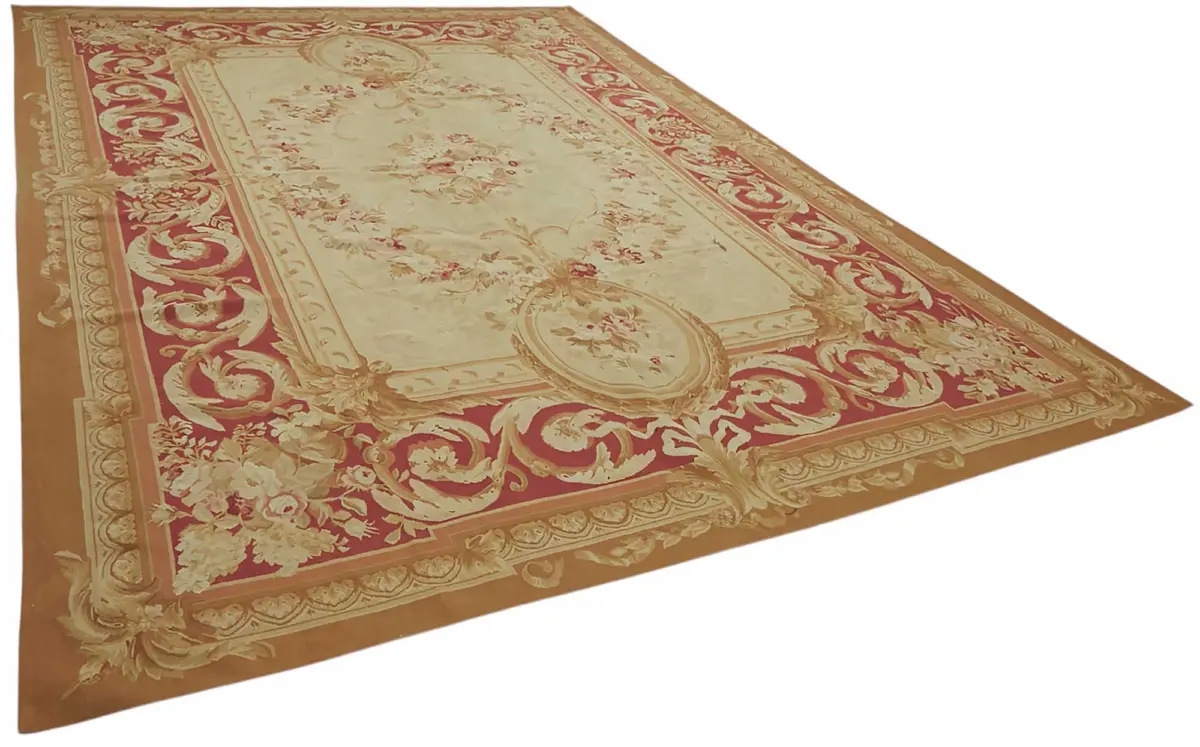 Aubusson Eskitme Bej Pamuk Üzerine Yün El Dokuma Halı-300x432 - Görsel 2