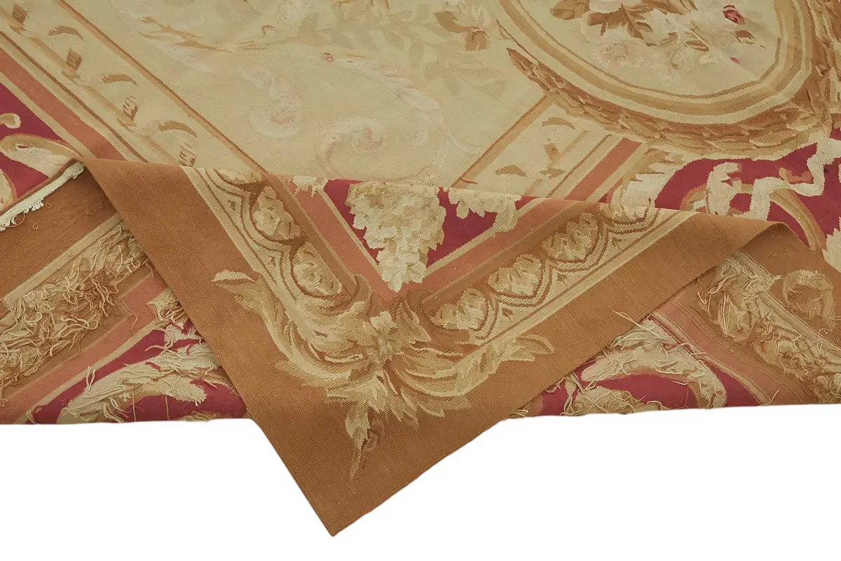 Aubusson Eskitme Bej Pamuk Üzerine Yün El Dokuma Halı-300x432 - Görsel 6