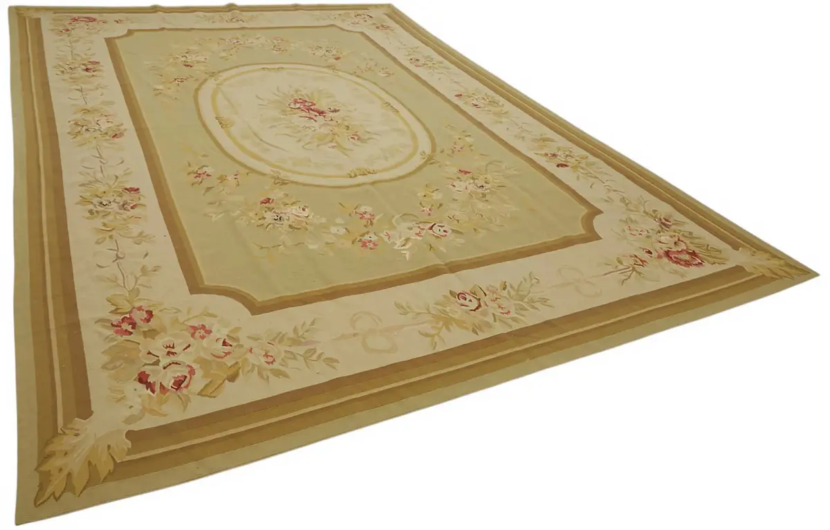 Aubusson Eskitme Bej Pamuk Üzerine Yün El Dokuma Halı-299x422 - Görsel 2