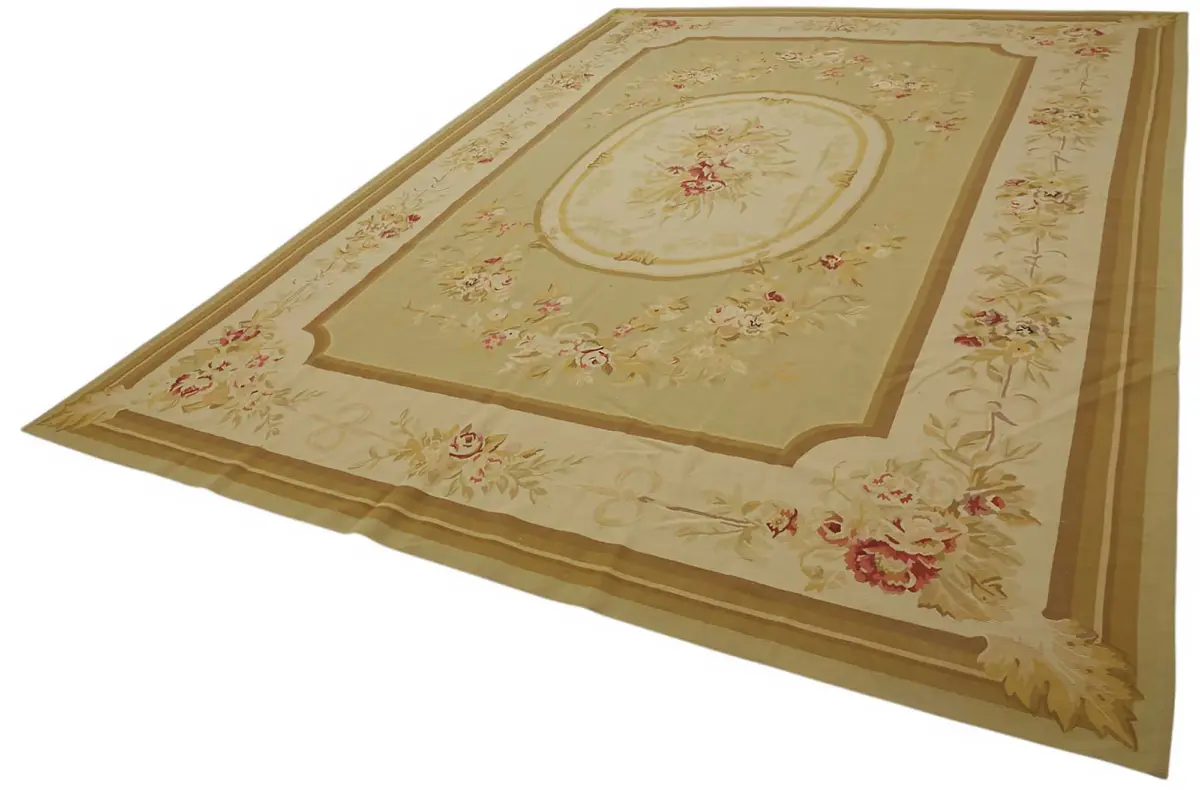 Aubusson Eskitme Bej Pamuk Üzerine Yün El Dokuma Halı-299x422 - Görsel 3