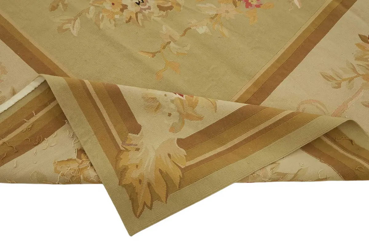Aubusson Eskitme Bej Pamuk Üzerine Yün El Dokuma Halı-299x422 - Görsel 6