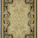 Aubusson Eskitme Bej Pamuk Üzerine Yün El Dokuma Halı-306x435