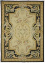 Aubusson Eskitme Bej Pamuk Üzerine Yün El Dokuma Halı-306x435