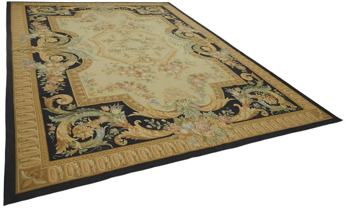 Aubusson Eskitme Bej Pamuk Üzerine Yün El Dokuma Halı-306x435 - Görsel 2