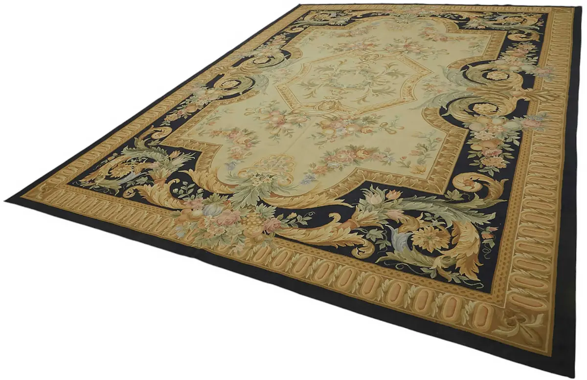 Aubusson Eskitme Bej Pamuk Üzerine Yün El Dokuma Halı-306x435 - Görsel 3