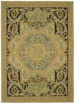 Aubusson Eskitme Bej Pamuk Üzerine Yün El Dokuma Halı-268x380