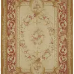 Aubusson Eskitme Bej Pamuk Üzerine Yün El Dokuma Halı-300x432