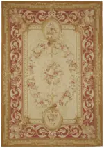 Aubusson Eskitme Bej Pamuk Üzerine Yün El Dokuma Halı-300x432