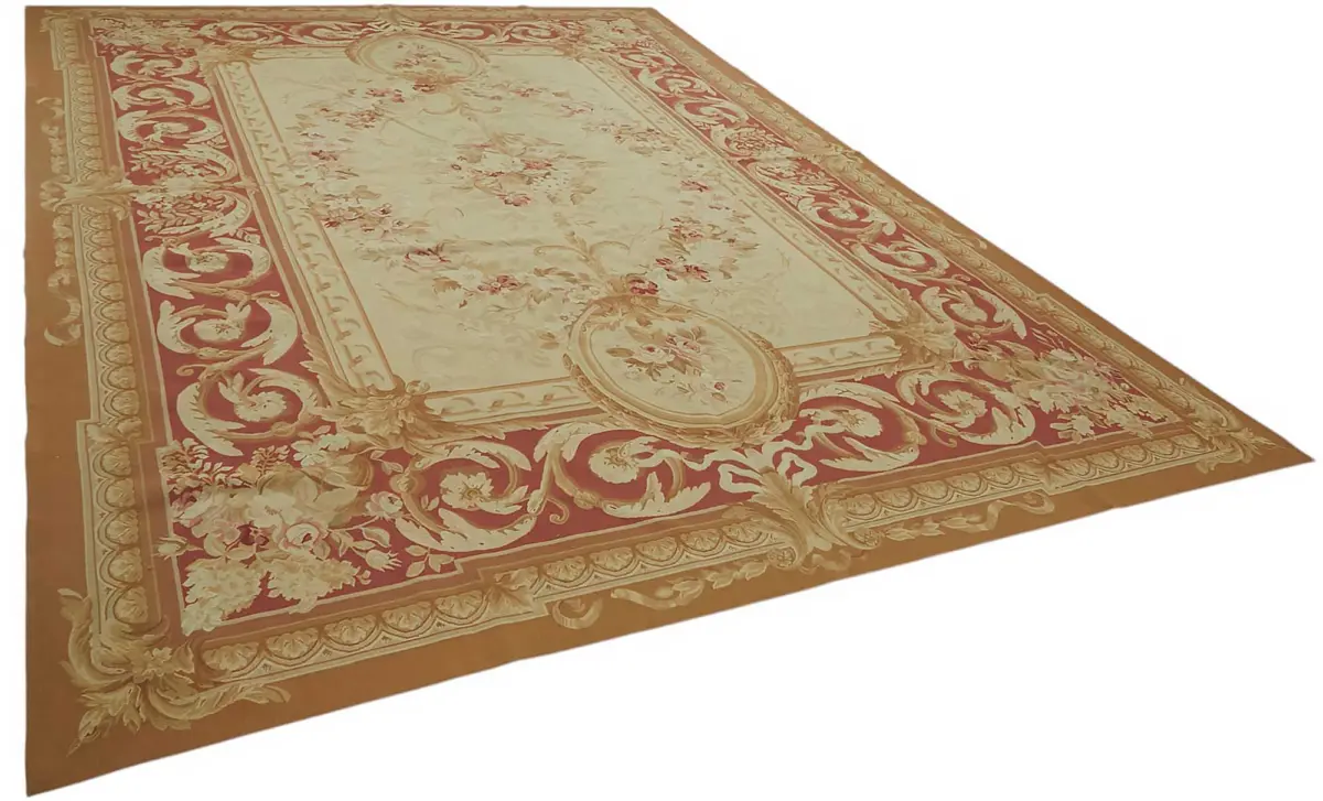 Aubusson Eskitme Bej Pamuk Üzerine Yün El Dokuma Halı-300x432 - Görsel 2