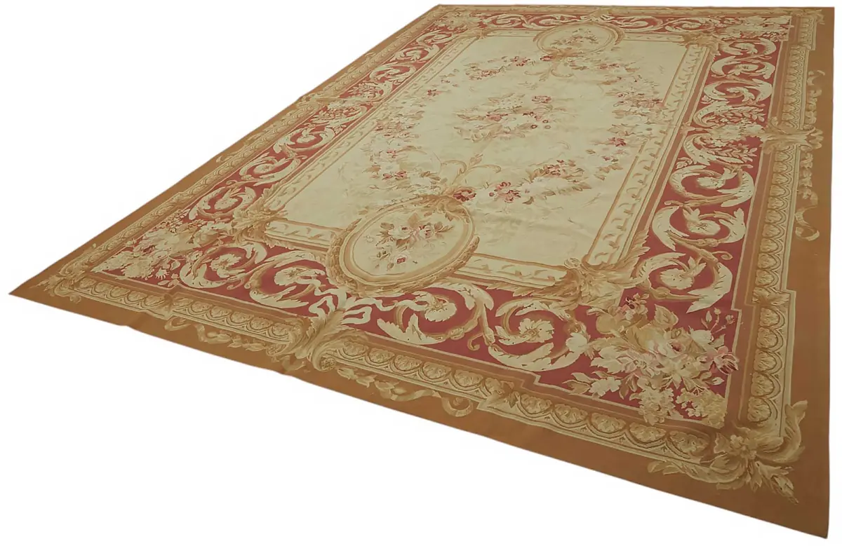 Aubusson Eskitme Bej Pamuk Üzerine Yün El Dokuma Halı-300x432 - Görsel 3