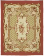 Aubusson Eskitme Bej Pamuk Üzerine Yün El Dokuma Halı-272x353