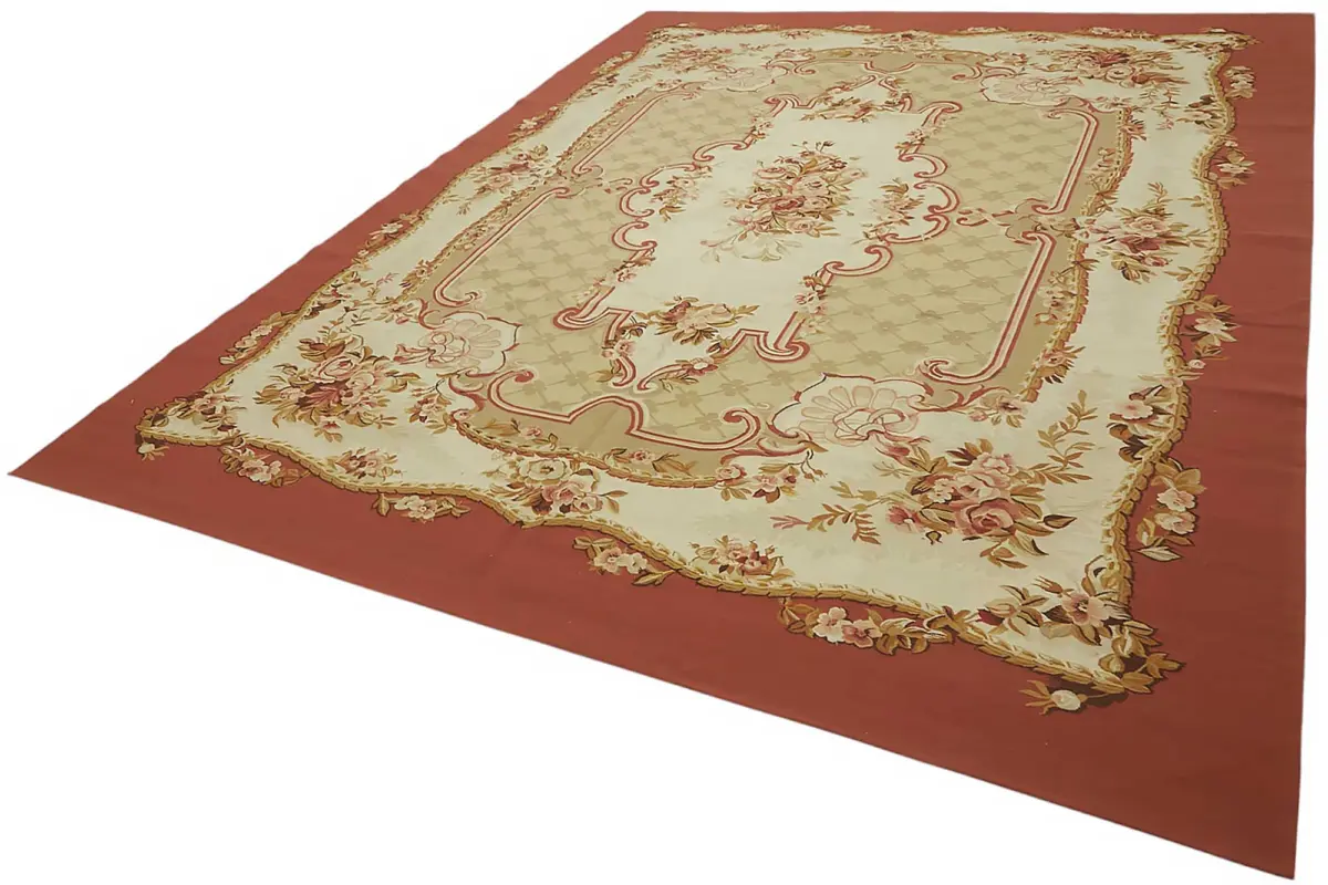 Aubusson Eskitme Bej Pamuk Üzerine Yün El Dokuma Halı-272x353 - Görsel 3