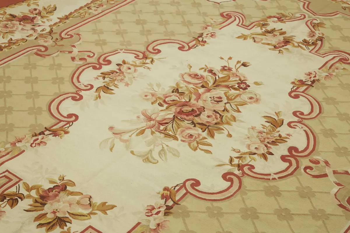 Aubusson Eskitme Bej Pamuk Üzerine Yün El Dokuma Halı-272x353 - Görsel 5