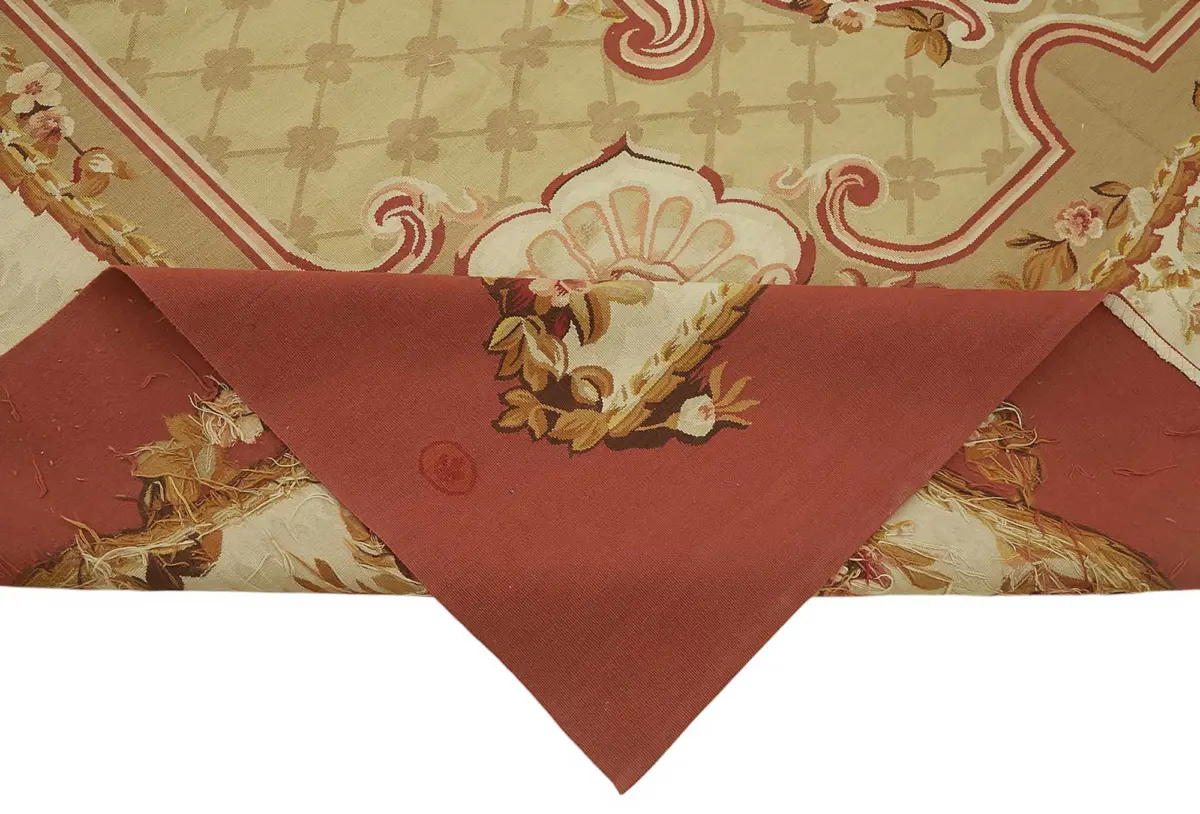 Aubusson Eskitme Bej Pamuk Üzerine Yün El Dokuma Halı-272x353 - Görsel 6