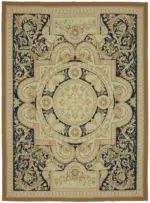 Aubusson Eskitme Bej Pamuk Üzerine Yün El Dokuma Halı-272x376