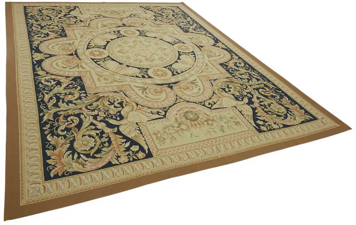 Aubusson Eskitme Bej Pamuk Üzerine Yün El Dokuma Halı-272x376 - Görsel 2