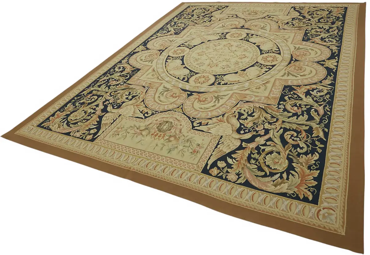 Aubusson Eskitme Bej Pamuk Üzerine Yün El Dokuma Halı-272x376 - Görsel 3