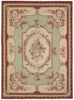 Aubusson Eskitme Bej Pamuk Üzerine Yün El Dokuma Halı-265x370