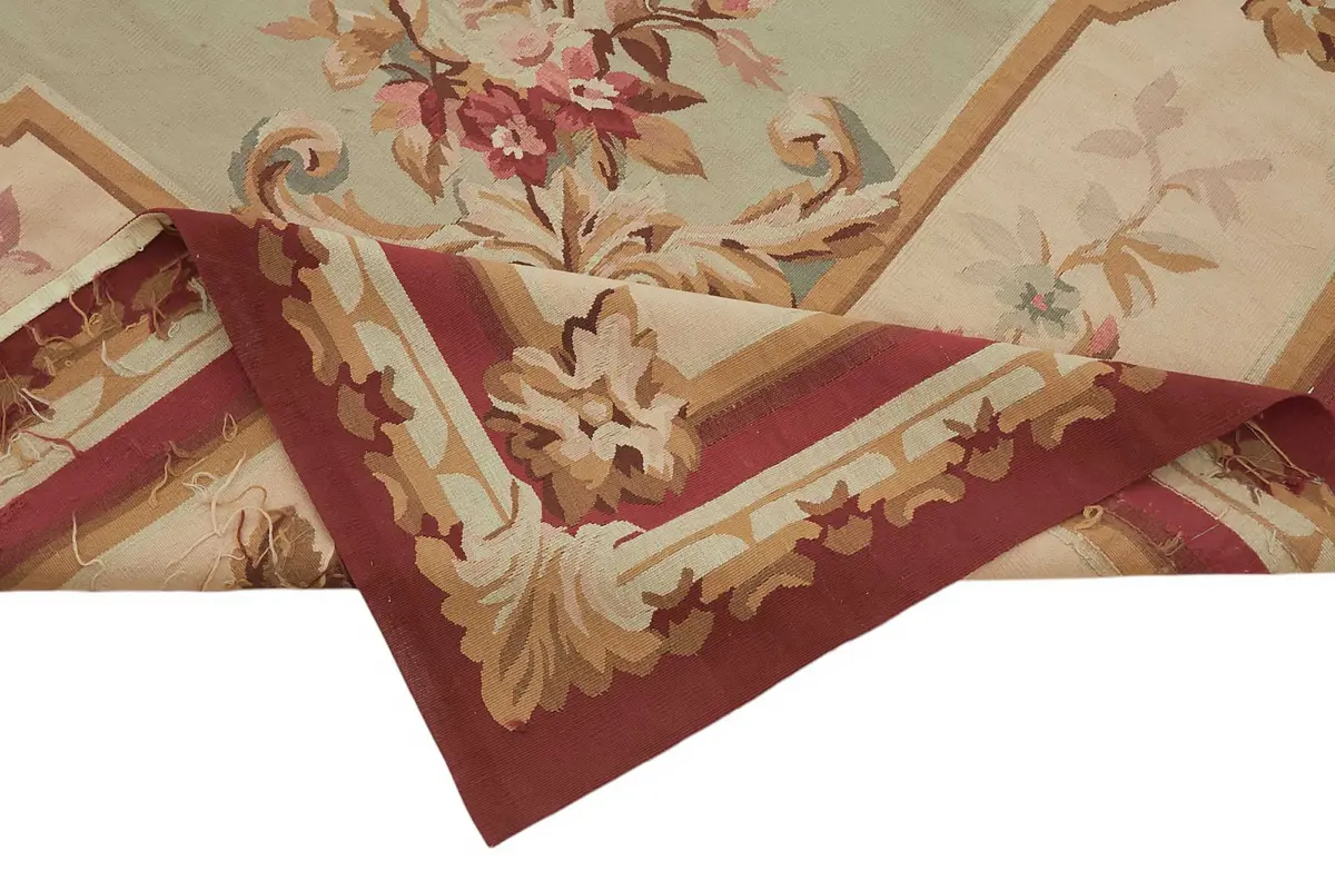 Aubusson Eskitme Bej Pamuk Üzerine Yün El Dokuma Halı-265x370 - Görsel 6