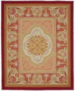Aubusson Eskitme Bej Pamuk Üzerine Yün El Dokuma Halı-280x350